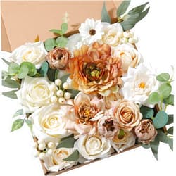 HIMIFOLO Artificial Wedding Flowers Combo Box Set for DIY Centerpieces Arrangements Bridal Bouquet Table Chair Decor Candle Holder Baby Shower Cake Decor Flower Strips Home Decorations (White)