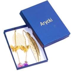Arycki Metal Leaf and Feather Bookmark,2 Pack, with 3D Butterfly Pendant,Valentine's Day,Mothers Day,Thanksgiving,Graduation,Gifts for Book Lovers Women Teachers Librarian Readers Female Friends Girls
