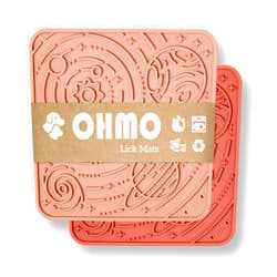 OHMO Lick Mat for Dogs and Cats(Small, Mars&Coral, 2pcs) Enrichment Accessories Toy Space Star Easy Clean Pet Slow Feeder w/Suction Cups, Licking Pad for Anxiety Relief and Boredom Reduction