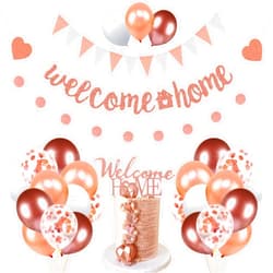 BANBALLON Welcome Home Banner And Cake Topper Decorations Rose Gold Glitter Dot Circle Garland Triangle Flag Banner Welcome Balloons For Welcome Back Party Housewarming Party Supplies (01)