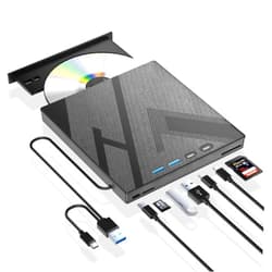 Wbacon 7 in 1 External Blu-ray Drive, USB 3.0 Type-C Optical External Bluray/DVD Drive Burner with SD/TF Port, Support 100G Disc R/W for PC Compatible with Windows XP/7/8/10/11 Mac Laptop Desktop