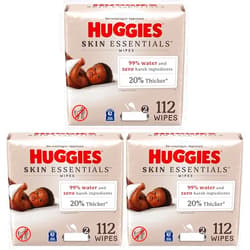 Huggies Skin Essentials Baby Wipes, Hypoallergenic, 99% Water, 2 Flip Top Packs (112 Wipes Total) (Pack of 3)