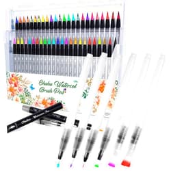 Ohuhu 48 Colors Water-Based Paint Marker with 2 Blending Aqua Brush + Set of 6 Aqua Painting Brushes for Water Soluble Colored Pencil, Water Color Water-Base Markers
