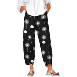 DMOYALA Linen Pants for Women Summer Casual Wide Leg Capri Pants Loose Fit Palazzo Pants Cropped Beach Pants with Pockets