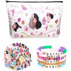 Juuwer Melanie Merch Makeup Bag Gift Set Including Melanie CRY-BABY K-12 Friendship Bracelets, Melanie Cosmetic Bag, Martinez 50 Stickers for Women Fans