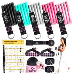 COFOF Resistance Bands with Handles for Women, 5 Level Exercise Bands Workout Bands for Physical Therapy, Yoga, Pilates, Door Anchor, Storage Pouch