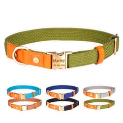 AnNengJing Personalized Dog Collars Canvas with Leather Collar Customized with Name and Phone Number for Small Medium Large Boy Girl Dogs