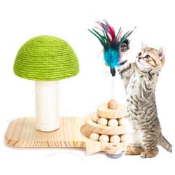 Outamateur Cat Scratching Post, Sisal Mushroom Scratcher, Interactive Cat Toy with Ball and Bell Feather for Kittens and Small Cats