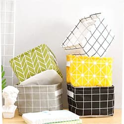 MinoMia Miaro 5 Pack Canvas Storage Basket Bins, Home Decor Organizers Bag for Adult Makeup, Baby Toys liners, Books 7.9*6.3 inch (5 pack, Yellow & Green checks)