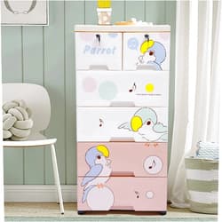 Gdrasuya10 Plastic Drawers Dresser Storage Cabinet with 6 Drawers,Closet Dresser Organizer,Stackable Vertical Clothes Storage for Hallway Entryway(Parrot Pattern)