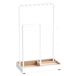 SONGMICS Jewelry Holder, Jewelry Organizer, Jewelry Display Stand with Metal Frame and Velvet Tray, Necklace Earring Bracelet Holder, for Studs, Rings, Gift Idea, White UJJS021W01