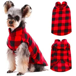 Kuoser Stretch Dog Fleece Vest, Soft Classic Plaid Basic Dog Sweater for Small Dogs & Cats, Warm Dogs Shirt Pullover Dog Coat Jacket Winter Dog Clothes for Teddy Chihuahua Yorkshire with Leash Hole