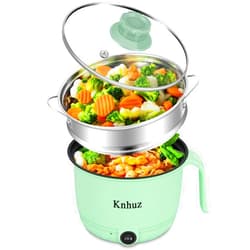 Knhuz Hot Pot Electric With Steamer,Rapid Ramen Cooker,1.8L Mini Portable Self Heating Electric Pot For Cooking Noodles Oatmeal Pasta,Shabu Shabu Hotpot Pot Electric Dorm Lazy Pot,Non-Stick Green