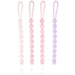 MINMUNJIU Silicone Pacifier Clip Holder, 4 Pack One Piece Soft Flexible Binky Clips Pacifier Holder Clip for Girls, baby girl newborn essentials, Teething Relief