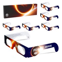 Biniki Solar Eclipse Glasses AAS Approved 2024 - CE & ISO Certified Safe Shades for Direct Sun Viewing(6 Packs)