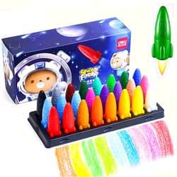 ZY-Wisdom children's rocket-shaped space color crayons, 24 colors non-toxic crayons, easy to grip washable children's crayons, safe coloring art school supplies gift set (24)