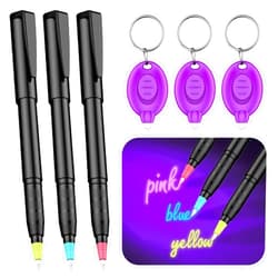 Uniclife 3 Pcs Invisible Ink Pen with 3 Pcs UV LED Keychain Flashlight, Spy Pen, Disappearing Ink Magic Pen for Secret Notes, Magic Spy Marker with Purple Light for Christmas Halloween Holiday Present