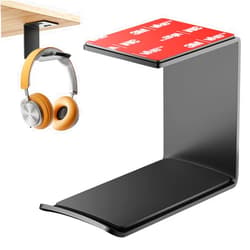 Yocice Headphone Stand Hanger,Headset Holder Mount,Aluminum Hook with Strong Adhesive Tape for Headphones (H02-Black-1PCS)