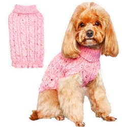CHBORLESS Fleece Turtleneck Dog Sweater for Small Dogs Cats Knit Soft Warm Puppy Clothes Winter Pet Pullover Outfits Doggy Knitwear Suéter Para Perros (Large, Pink)