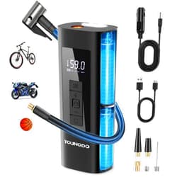 YOUNGDO Tire Inflator Portable Air Compressor 150 PSI & 6000mAh Air Pump Tire Inflator with Pressure Gauge Quick Inflation for Car,Motorcycle,Bike,Balls, Rechargeable Via USB-C as Torch and Power Bank
