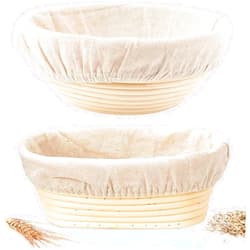 KONGDY Sourdough Bread Baking Supplies, 2 Pack Banneton Bread Proofing Basket 10 inch Round & 10 inch Oval Proofing Bowls for Sourdough Bread with Liner Making Baking Fermentation Tools