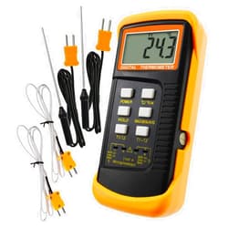 Gain Express Digital 2 Channels K-Type Thermometer w/ 4 Thermocouples (Wired & Stainless Steel), -50~1300°C (-58~2372°F) Handheld Desktop High Temperature Kelvin Scale Dual Measurement Meter Sensor