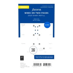Filofax Calendar Diary Refill, Personal/Compact Size, Week-to-View, White Paper, Ruled, English, 2025 (C68418-25)