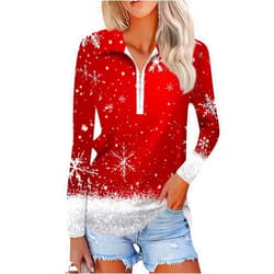 GOFULY Christmas Shirts for Women 2024 Half Zip Sweatshirt Long Sleeve Shirts Winter Oversized Tops Xmas Trees Print Clothes