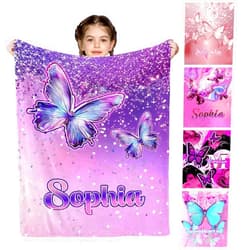 VIPOPSA Custom Name Blanket - Personalized for Kids, Girls, Boys - Memorial Gift - Baby Blankets