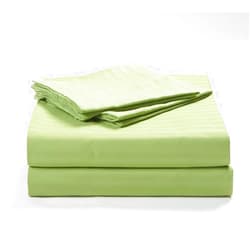 KP Linen 400-Thread-Count 4 PC Bedding Sheet Set 100% Cotton Super Soft Long Staple, Italian Finish Fitted Sheet fits Upto 12” deep Pocket Mattress Queen, Sage Stripe