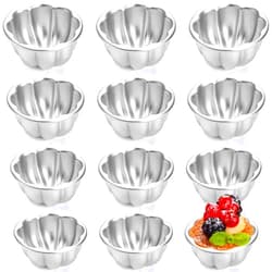 Mezchi 12 Pack Egg Tart Molds, Aluminum Alloy Pudding Jelly Molds, Reusable Cake Tartlets, Cupcake and Muffin Cups for Baking, Flower Shape, Non-sticky