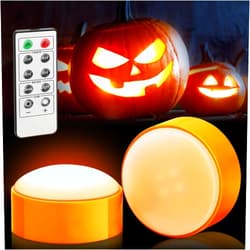 Luditek 2-Pack Halloween LED Pumpkin Lights with Remote and Timer, Battery Operated Orange Jack-O-Lantern Light for Halloween Decor, Flameless Candles for Pumpkin Decorations