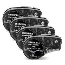 Airmall Compatible Label Tape Replacement for M210 Labels Cartridge Bmp21-plus Label Maker M21-750-595-WT 3/4 Inch Tape All-Weather Vinyl Black on White Tape 0.75 Inch x 21ft, 4-Pack