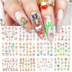 Gaduupa 12Sheet Christmas Nail Art Stickers 3D Water Transfer Sliders Nail Foil Gingerbread Snowman Santa Claus Christmas Tree Deer Elk Design Nail Supplies Nail Decorations Accessories for Women