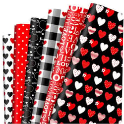 Whaline 12 Sheet Valentine's Day Wrapping Paper Heart Love Plaid Gift Wrap Paper Bulk Folded Flat Black Red Craft Paper for DIY Crafts Wedding Anniversary Party Gift Packing Supplies, 19.7 x 27.6 Inch