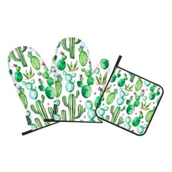 Samgula Cactus Plants Oven Mitts and Pot Holders Sets Summer Floral Watercolor Heat Resistant 3pcs for Cooking Baking BBQ