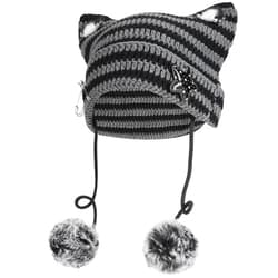 Aobiono Cat Ear Beanie Y2K Hat, Women Girl Emo Crochet Striped Grunge Goth Star Pom Aesthetic Knit Kawaii Alt Cute Slouchy Skull Cap
