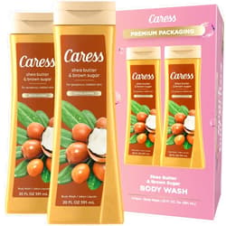 Caress Body Wash, Shea Butter & Brown Sugar, Moisturizing Body Wash for Gorgeous, Radiant Skin, Exfoliating Body Soap Liquid, 20 Fl Oz (Pack of 2)