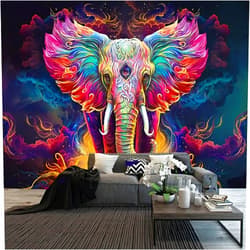 FENDROM Psychedelic Elephant Tapestry Trippy Bohemian Indian Watercolor Elephant Wall Art Aesthetic Colorful Cloud Spiritual Wall Hanging Meditation Tapestry for Bedroom Living Room Dorm