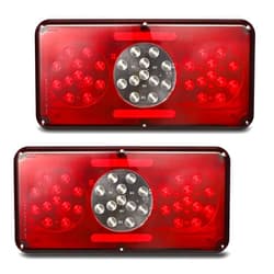 Partsam 2Pcs Rectangle LED Trailer Camper RV Triple Tail Lights Stop Turn Tail Backup Reverse Lights Taillights Vertical and Horizontal Mount - Red and White