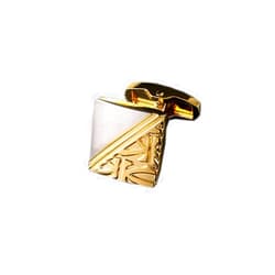 Rockyu Men's Silver and Gold Patterned Cufflinks Square Engraving Design Stainless Steel Business Accessories for Stylish Gentlemen