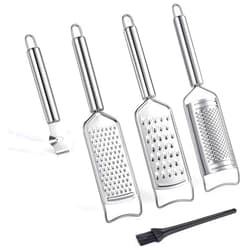 Tongjude Stainless Steel Cheese Grater Set, Set of 5 Kitchen Grater & Peeler & Slicer, Lemon Zester with Cleaning Brush for Vegetable, Fruit, Chocolate