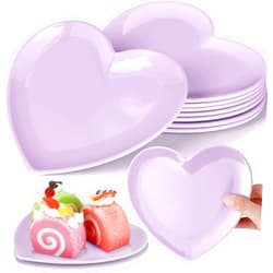 Nuogo 8 Pcs Heart Shaped Dinner Plates 6.8'' Valentine's Serving Tray Unbreakable Ceramic-like Heart Shaped Plates for Dessert, Appetizer, Salad, Dishwasher Safe(Purple)