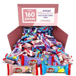 CHAIN & JO SWEETS KitKat Bar Miniatures 5 Pounds Approx 160 PiecesBulk Candy Individually Wrapped - Chocolate Candy Crisp Wafers in Milk Chocolate, Ideal for Pinata Candy, Office Snacks, Parties, and Holidays - KitKat Milk Chocolate Candy Snacks For Adults & Kids