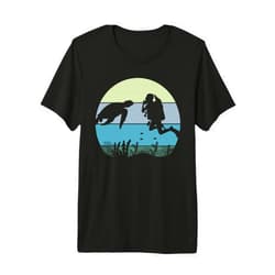 Scuba Diver and Turtle In The Ocean Apparel Co Scuba Diver Diving and Sea Turtle in The Blue Pacific Ocean Premium Tri-Blend T-Shirt