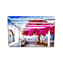 VIUBGCPS Canvas Print Pictures Wall Art Painting Bougainvillea Santorini Mixed Technique Framed & Stretched Posters Ready to Hang Home Decor Artworks - 20x32inch