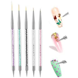 Makartt Double-Ended Nail Art Brushes Set, 5PCS Nail Design Brushes Dotting Pen Multifunctional Nail Design Tools Kit Including Nail Liner Brush and Nail Dotting Pens for UV Gel Nail Home Salon Use