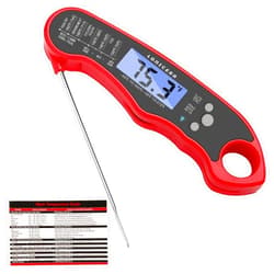 Lonicera Digital Meat Thermometer for Food Cooking. Waterproof & Instant Read for Kitchen Baking, BBQ. with Foldable Probe, Backlight & Calibration (Red)