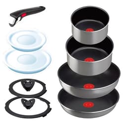 T-Fal Tefal L16199 Tifal Handle Removable Pot Frying Pan Set, 9-piece Set, For Gas Fire, Ingenio Neo Phrase Gray, Non-Stick Gray