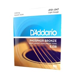 D'Addario Guitar Strings - Phosphor Bronze Acoustic Guitar Strings - EJ38 - Rich, Full Tonal Spectrum - For 12 String Guitars - 10-47 Light 12-String